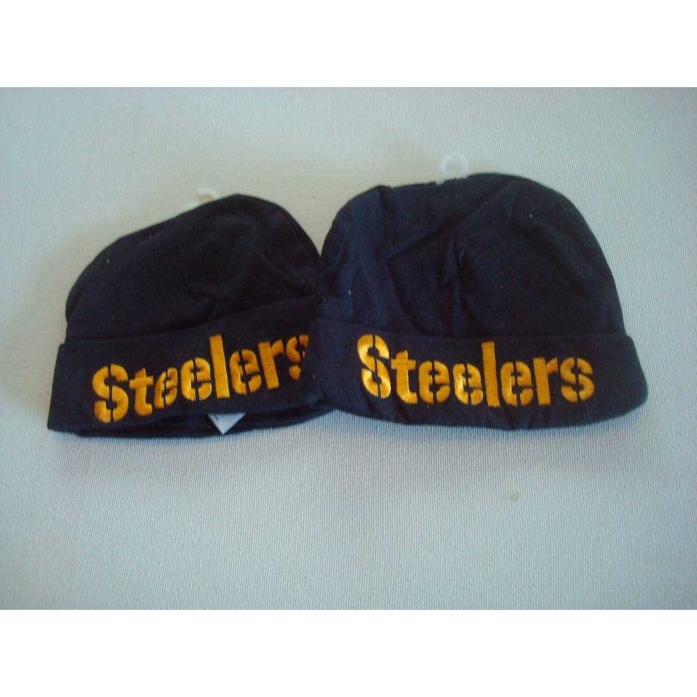 INFANT BABY STEELERS 2PC    DEADSTOCK TOBOGGAN KNIT VINTAGE BEANIE SKULL HAT CAP